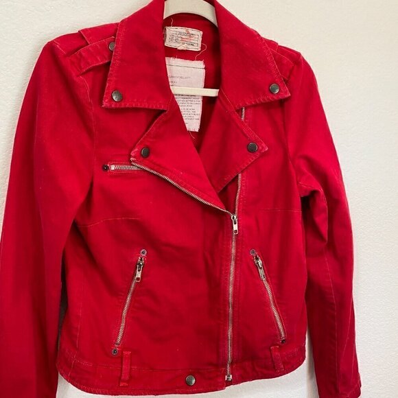 Current/Elliot Denim The Biker Jacket in Victory Red ASO Aria Montgomery - Picture 5 of 10